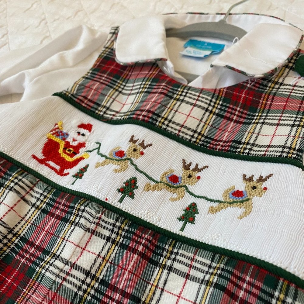 Claire & Charlie Christmas Smocked Plaid Longall Overalls - 12 Months